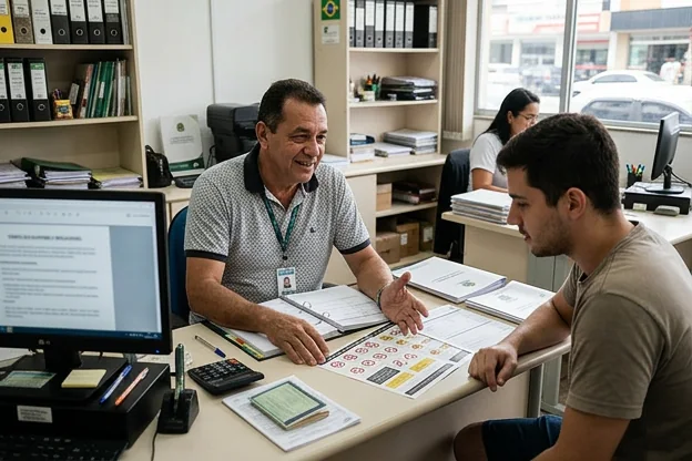 Despachante conversando sobre prevenção de multas de trânsito.