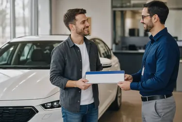 Despachante realizando o primeiro emplacamento de um carro no Brasil.