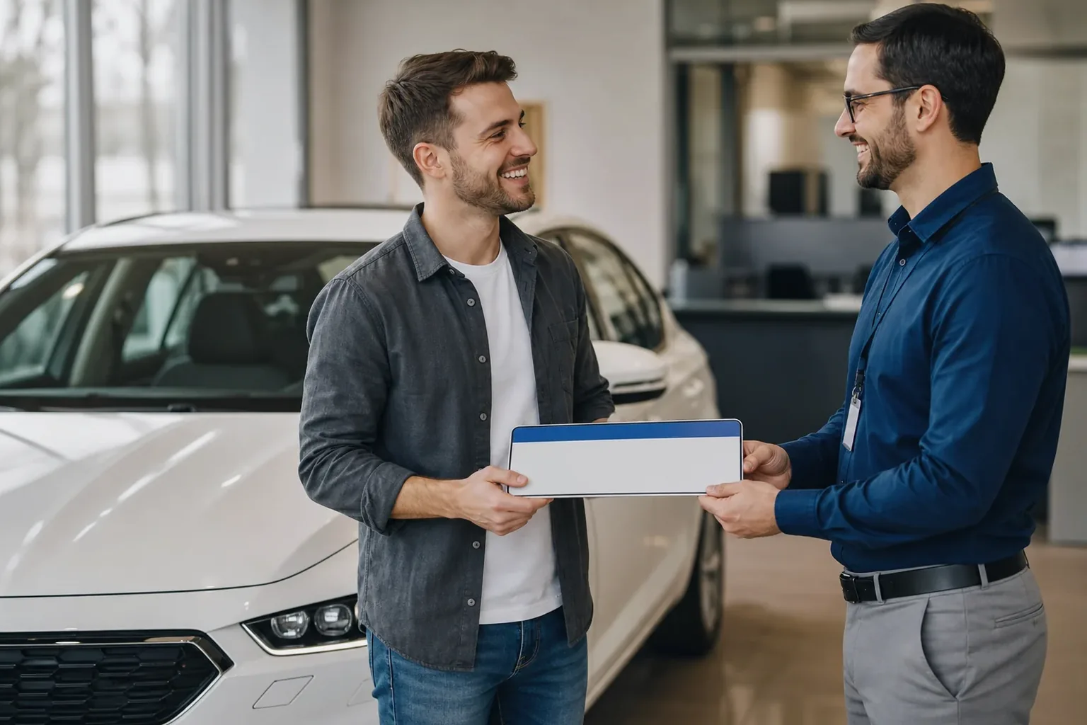 Despachante realizando o primeiro emplacamento de um carro no Brasil.